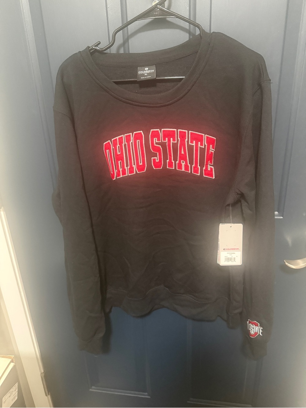 Colosseum Black Ohio State Crewneck Sweatshirt with Red Logo